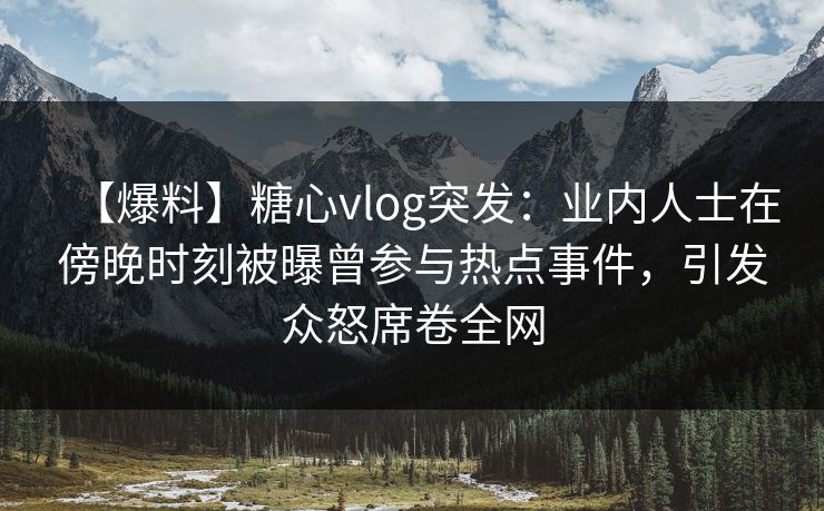 【爆料】糖心vlog突发：业内人士在傍晚时刻被曝曾参与热点事件，引发众怒席卷全网