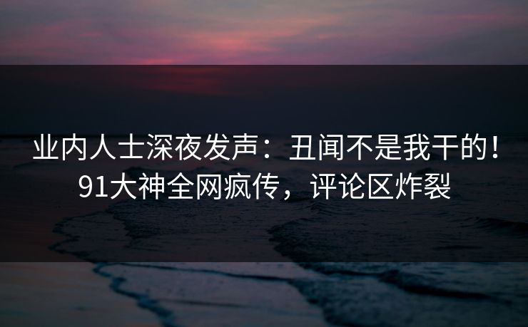 业内人士深夜发声：丑闻不是我干的！91大神全网疯传，评论区炸裂