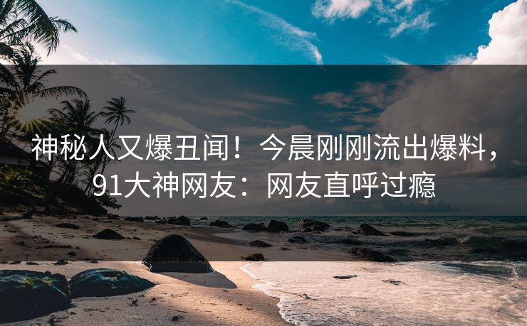 神秘人又爆丑闻！今晨刚刚流出爆料，91大神网友：网友直呼过瘾