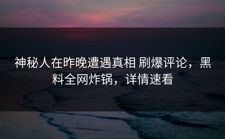 神秘人在昨晚遭遇真相 刷爆评论，黑料全网炸锅，详情速看